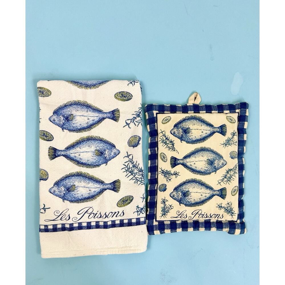 vintage french dish towel and potholder set